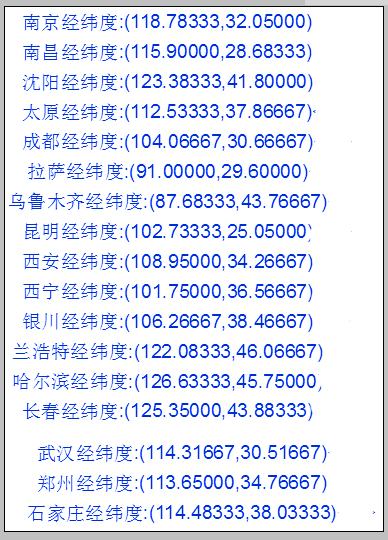 我國主要城市的經(jīng)緯度